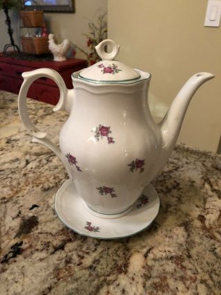 Ćmielòw Poland Porcelain Antique Tea Pot W/under Plate 1880 Roses Rare