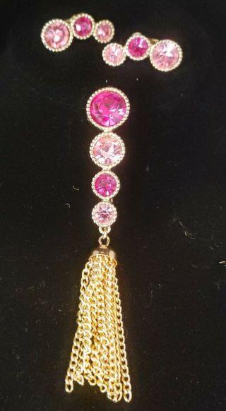 Vintage Sarah Coventry Pink Rhinestone Matching Brooch/earrings 