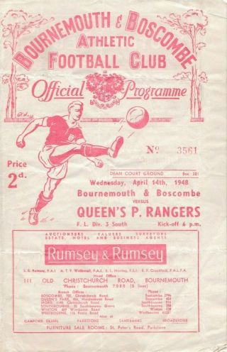 Rare Football Programme Bournemouth V Queen 