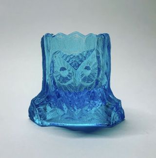 Rare Vintage Summit Art Glass Blue / Aqua Glass Owl In Tree Toothpick Holder