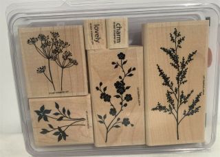 Stampin Up Garden Silhouettes Floral Flowers Wood Rubber Stamps Set Rare
