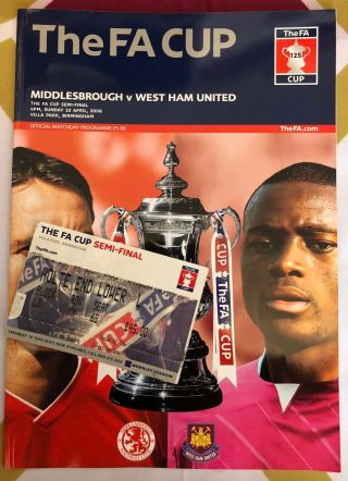 West Ham United Vs Middlesbrough Fa Cup Semi - Final Programme & Rare Match Ticket