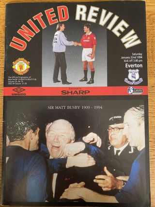 Manchester United 1993 - 94 Programme - Sir Matt Busby Death Annoucement Rare