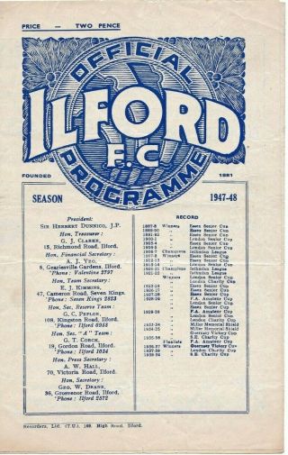 Very Rare Amateur Football Programme England V France At Ilford 1948
