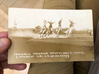 Rare 1921 Group Cowgirl Western Rodeo Rppc Photo Postcard At Wichita Falls Texas