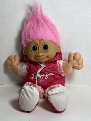 Vintage Russ Troll Kidz I Love You Plush Doll 90s Pink Hair Hoodie & Shorts Rare