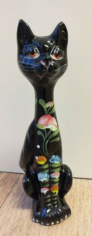 Rare Mid Century Long Neck Siamese 6 " Handpainted Black Cat Porcelain