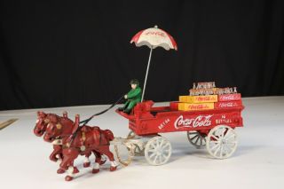 Vtg Rare Coca Cola Cast Iron Horse Drawn Wagon Bottles Heavy Metal Delivery