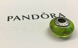 Pandora Murano Glass Bead / Sterling Silver Edge Lime Green Flower Charm Rare