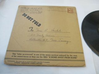 USO LETTER ON A RECORD - SIGNED BY SOLDIER BOY FROM BELLVILLE NJ - RARE MILITARY 2