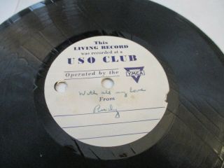 USO LETTER ON A RECORD - SIGNED BY SOLDIER BOY FROM BELLVILLE NJ - RARE MILITARY 3