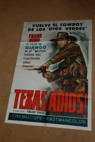 Franco Nero In Texas,  Adios (1966) - Rare Orig.  1 - Sht Poster - Ex.  Con.