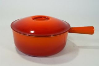 Rare Vintage Le Crueset France P22 Flame Orange Enamel Cast Iron Enamelware Pot