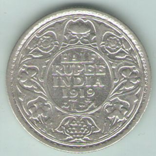 British India - 1919 - George V 1/2 Rupee Silver Coin Ex - Rare Coin