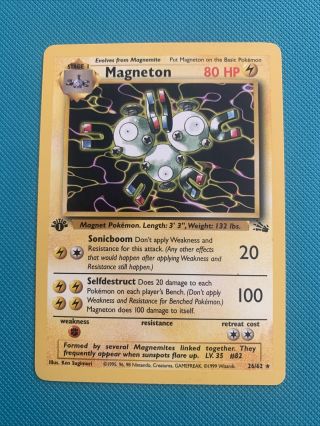 Magneton 26/62 1st Edition To Fossil Set Rare Non - Holo Pokemon Card Lp