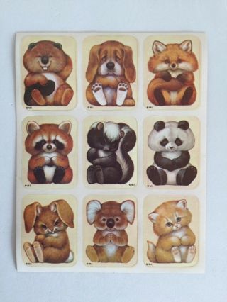 Vintage Mark 1 Furry Animal Stickers,  1 Sheet 9 Stickers,  1980’s Rare