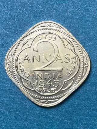 1943 British India 2 Annas Au - Unc Rare