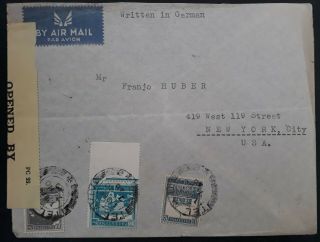 Rare 1940 Palestine Registered Censor Cover Ties 3 Stamps Cancelled Tel Aviv