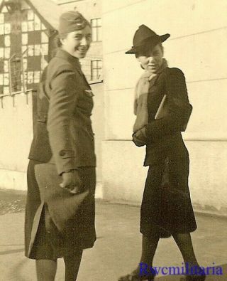 Rare Pair Female Wehrmacht Blitzmädel Helferin Girls On Street; Konigsberg