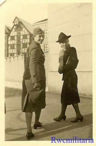 RARE Pair Female Wehrmacht Blitzmädel Helferin Girls on Street; KONIGSBERG 2