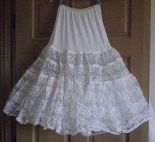Rare Vinatge White Tulle & Lace Crinoline Half Slip 3 - Layer Petticoat Size Small