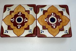 2 Rare Rick Bayless Square Plates “the Mexican Kitchen” Floral Design 6”