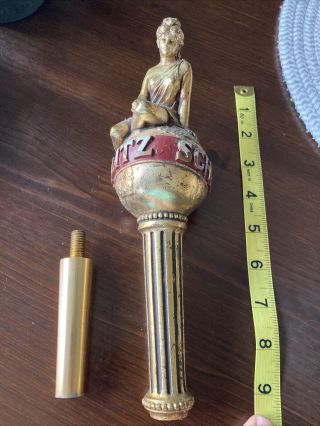 Schlitz Rare Gold Lady Sitting On Top Of The World Globe Beer Tap Handle W/ Base