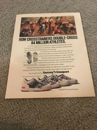 Vintage 1990 Saucony Crosssport Cross Sport Running Shoes Poster Print Ad Rare