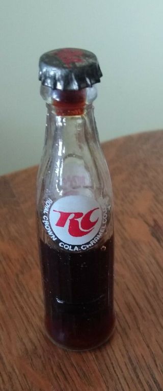 Rare Vintage Royal Crown Cola " Rc " Miniature Glass Bottle.  Cool