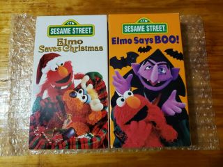 Sesame Street Elmo Says Boo,  Elmo Saves Christmas (vhs Tape) Pbs Kids Wgbh - Rare