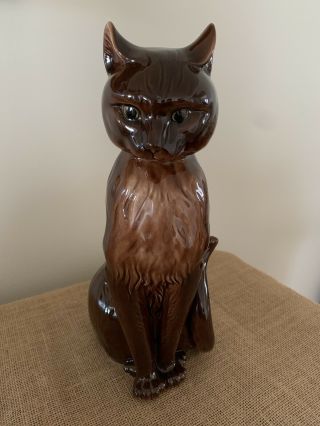 Rare Large 12 " Vtg Retro Inarco Brown Cat Ceramic Figurine
