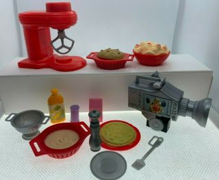 2008 Barbie I Can Be A Tv Chef Playset Accessories.  Kitchen Mixer,  Food.  Rare