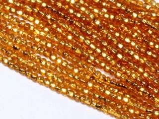 Hank Rare Vintage Czech Silver Lined Gold Topaz Seed Glass Beads 18bpi