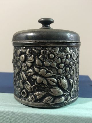 Wilcox Silver Plate Quadruple Vintage Floral Small Canister Jar W/ Lid 1949 Rare