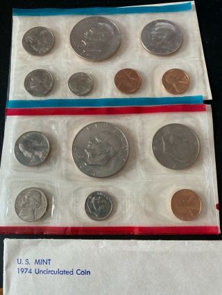 Rare 1974 P,  D Us Unc 13 Coin Set W/large Ike Dollars,  In White Env.