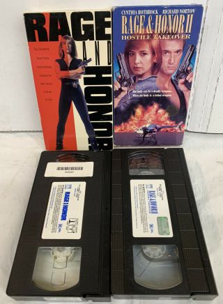 Rage And Honor 1 & 2 - Vhs - Rare Oop Htf Action,  Crime,  Drama Hostile Takeover