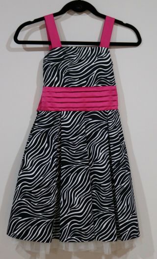 Euc Rare Edition Girls Black & White W/pink Trim Fully Lined Pleated Dress Sz 10