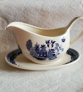 Rare Vintage Japan Blue Willow Gravy Boat With Underplate