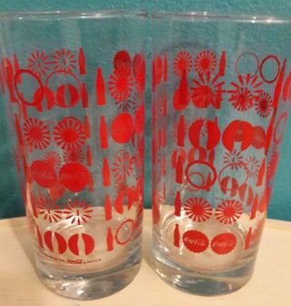 Reserved For Lauren Rare 2 Vintage Coca Cola Glasses Red Glass 100 Years