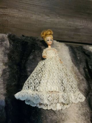 Vintage Dawn Doll 6 " Topper Co.  In A Lace Wedding Dress 1960 