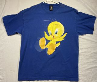Vintage 1996 Tweety Bird Falling Warner Bros Rare Blue T Shirt
