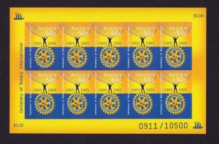 2005 Australia Decimal Stamps - Rotary Centenary - Rare Imperf Sheetlet
