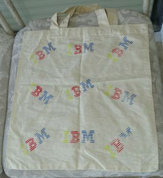 Vintage 80s Ibm Tote Light Weight Canvas Book Shopping Carry All Hand Bag - Rare