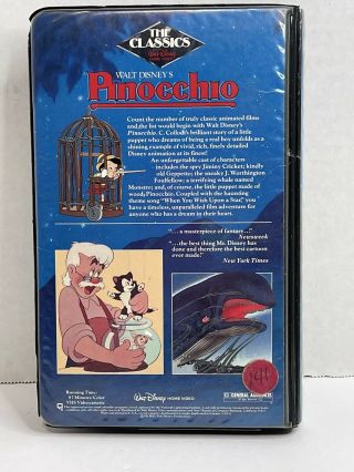 1985 Walt Disney Classics Pinocchio Black Diamond VHS Movie Rare Collectors 3