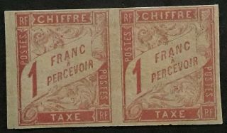 Rare C.  1884 - France Imperf 1fr Red Postage Due Stamps Muh