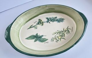 Williams Sonoma Oval Baking Casserole Dish Green With Herb Design Rare