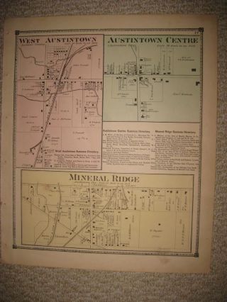 Antique 1874 West & Austintown City Mineral Ridge Mahoning County Ohio Map Rare