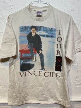 Vintage 1995 90s Vince Gill Tour T Shirt Size Mens Xl Rare White