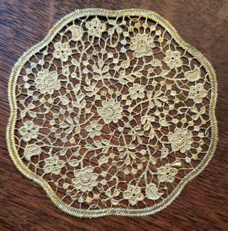 15,  2 Gold Metallic Rare Floral Paper Doilies.  Gold Doily 5in Golden Anniversary