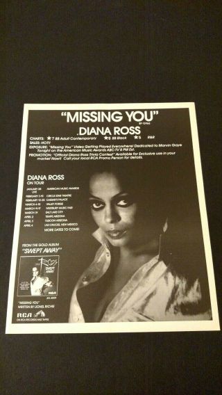 Diana Ross " Missing You " (1984) Rare Print Promo Poster Ad